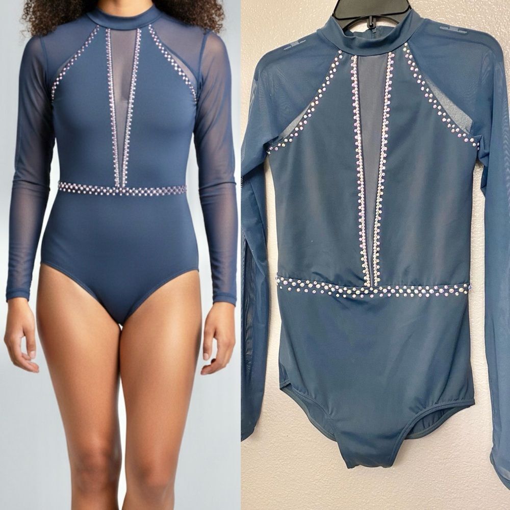 Weissman Balera custom dance costume sage green teal illusion MT13061 SA adul